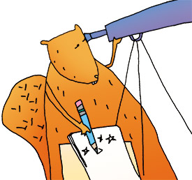 Forming a Focus illustration of squirrel looking through a telescope