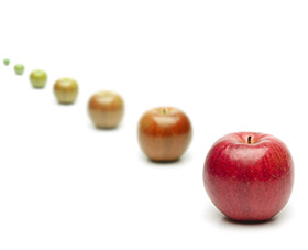 Using Transitions to Add Information and Emphasis a line of apples transition from unfocused to focused