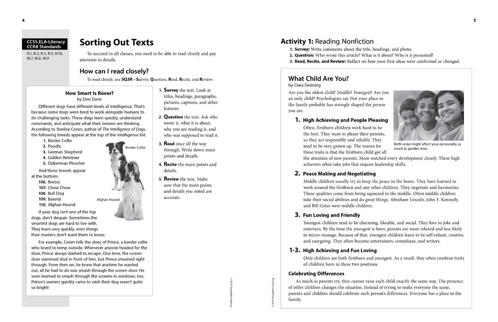 Shifting to the Common Core English/Language Arts (Grades 4-5) page 4 and 5