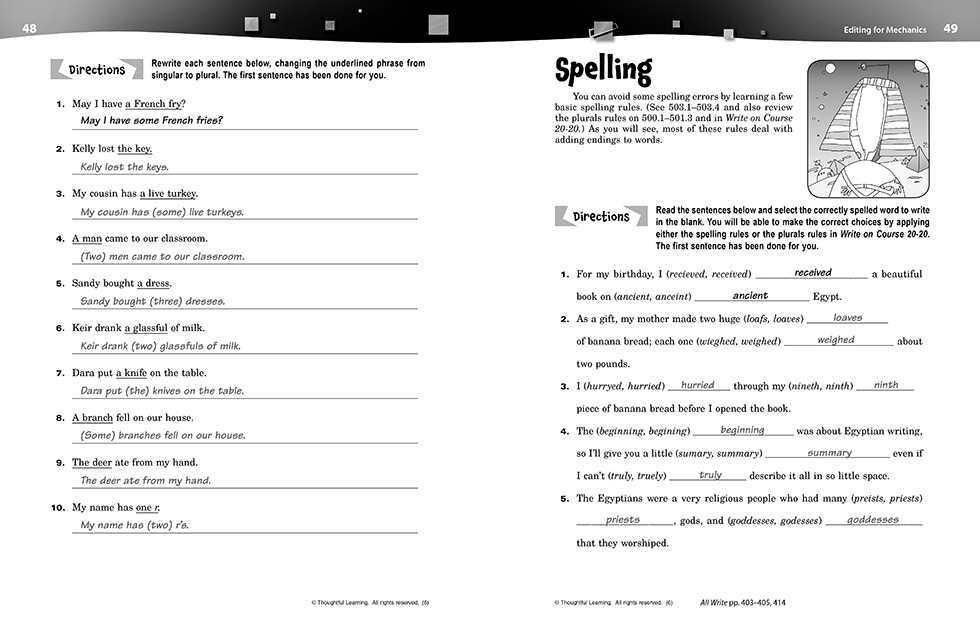 Write on Course 20-20 SkillsBook (6) Teacher's Edition pages 48 and 49