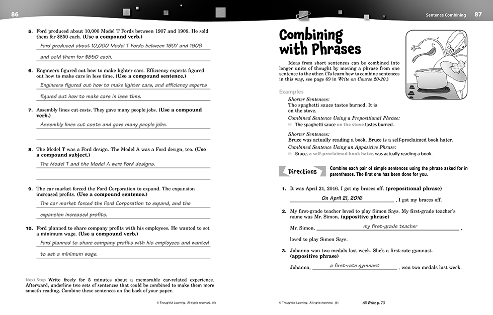 Write on Course 20-20 SkillsBook (6) Teacher's Edition pages 86 and 87