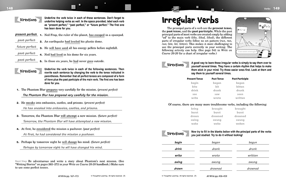 Write on Course 20-20 SkillsBook (7) Teacher's Edition pages 148 and 149