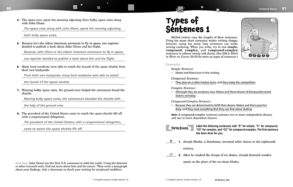 Write on Course 20-20 SkillsBook (7) Teacher's Edition pages 80 and 81