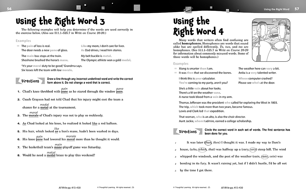 Write on Course 20-20 SkillsBook (8) Teacher's Edition pages 56 and 57