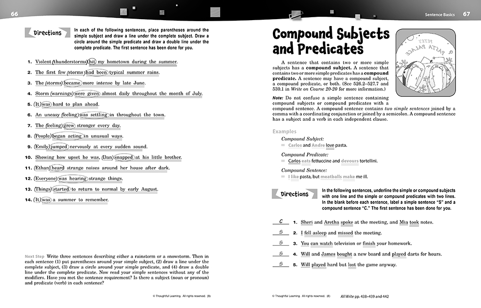 Write on Course 20-20 SkillsBook (8) Teacher's Edition pages 66 and 67