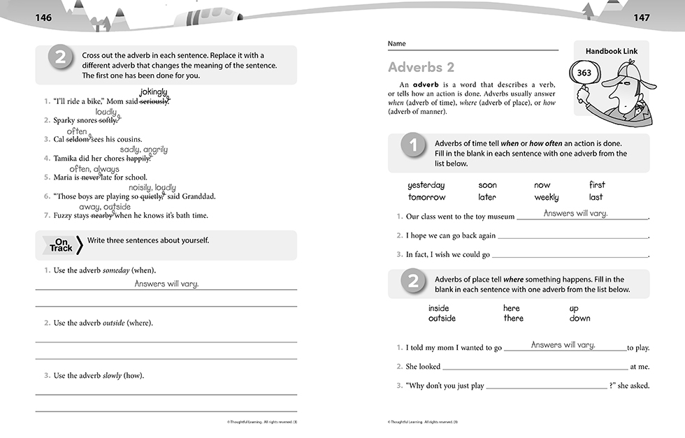 Write on Track SkillsBook Teacher's Edition pages 146 and 147