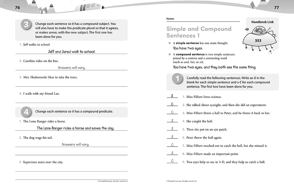 Write on Track SkillsBook Teacher's Edition pages 76 and 77