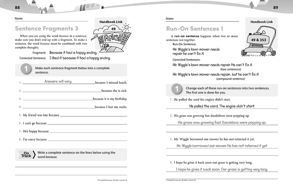 Write on Track SkillsBook Teacher's Edition pages 88 and 89