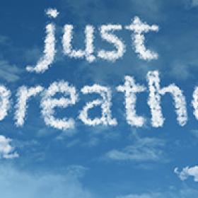 clouds spelling, "just breathe"