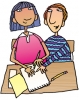 illustration of girl and boy working together